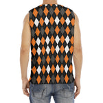 Orange Black Grey And White Argyle Print Men's Fitness Tank Top