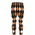 Orange Black Grey And White Argyle Print Men's Leggings