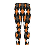 Orange Black Grey And White Argyle Print Men's leggings