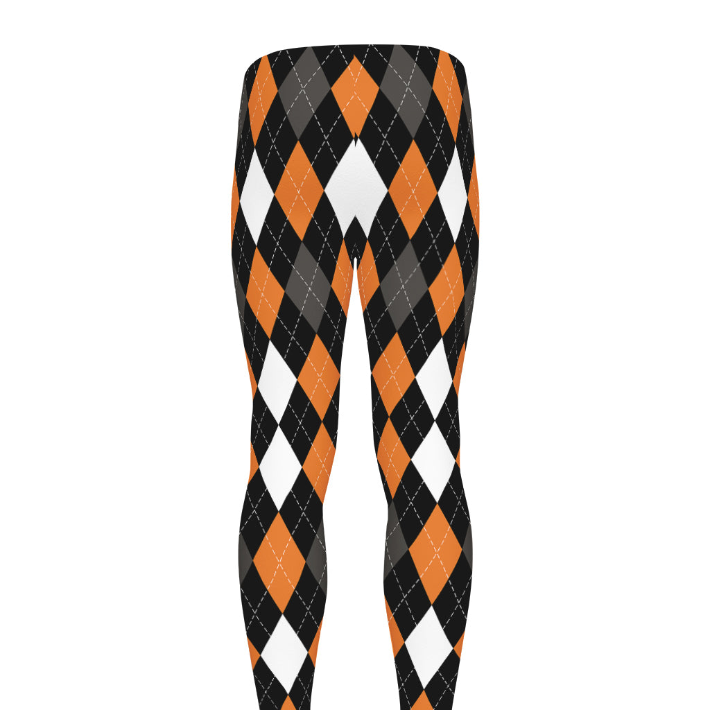 Orange Black Grey And White Argyle Print Men's leggings