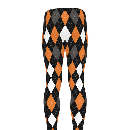 Orange Black Grey And White Argyle Print Men's leggings