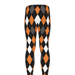 Orange Black Grey And White Argyle Print Men's leggings