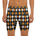 Orange Black Grey And White Argyle Print Men's Long Boxer Briefs