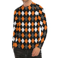 Orange Black Grey And White Argyle Print Men's Long Sleeve Rash Guard