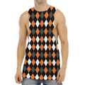 Orange Black Grey And White Argyle Print Men's Muscle Tank Top