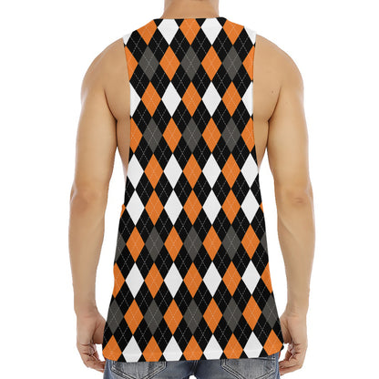 Orange Black Grey And White Argyle Print Men's Muscle Tank Top
