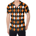 Orange Black Grey And White Argyle Print Men's Shirt