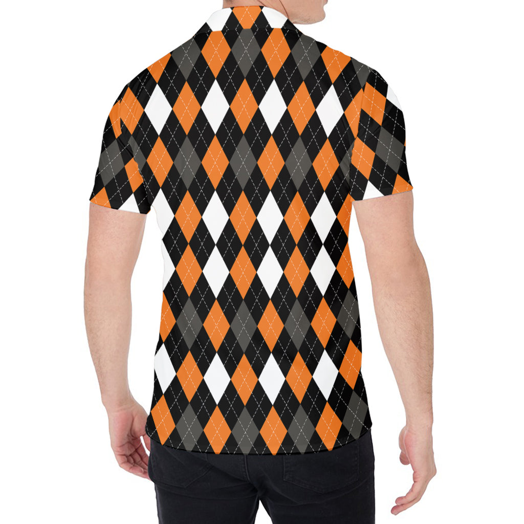 Orange Black Grey And White Argyle Print Men's Shirt