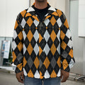 Orange Black Grey And White Argyle Print Men's Shirt Jacket