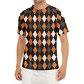 Orange Black Grey And White Argyle Print Men's Short Sleeve Rash Guard