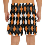 Orange Black Grey And White Argyle Print Men's Split Running Shorts