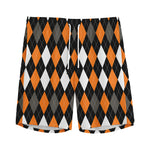Orange Black Grey And White Argyle Print Men's Sports Shorts