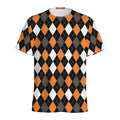 Orange Black Grey And White Argyle Print Men's Athletic T-Shirt