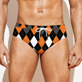 Orange Black Grey And White Argyle Print Men's Swim Briefs
