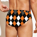 Orange Black Grey And White Argyle Print Men's Swim Briefs