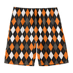 Orange Black Grey And White Argyle Print Men's Swim Trunks