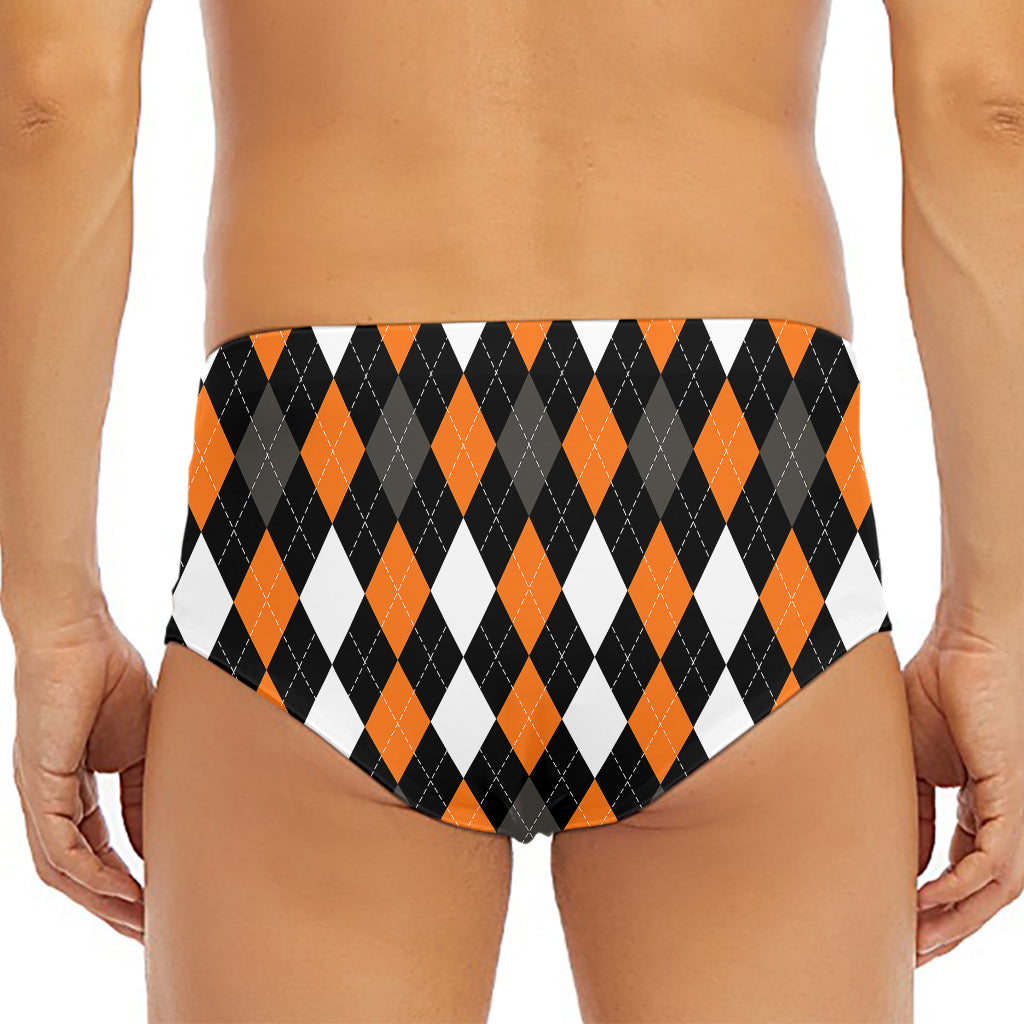 Orange Black Grey And White Argyle Print Men's Triangle Swim Briefs