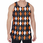 Orange Black Grey And White Argyle Print Men's Velvet Tank Top