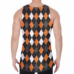 Orange Black Grey And White Argyle Print Men's Velvet Tank Top