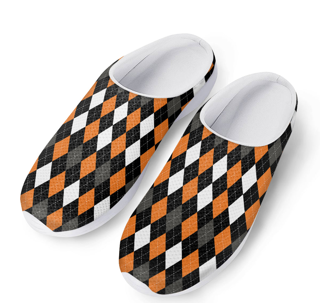 Orange Black Grey And White Argyle Print Mesh Casual Shoes