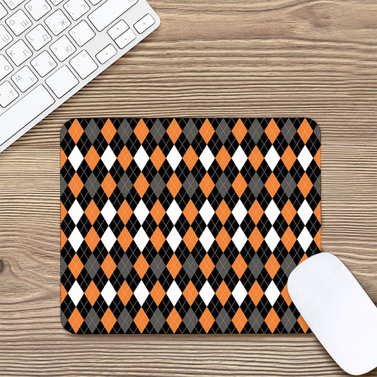 Orange Black Grey And White Argyle Print Mouse Pad