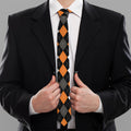 Orange Black Grey And White Argyle Print Necktie