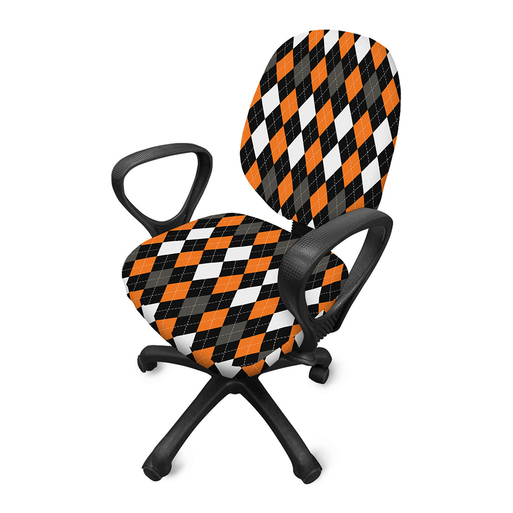 Orange Black Grey And White Argyle Print Office Chair Cover