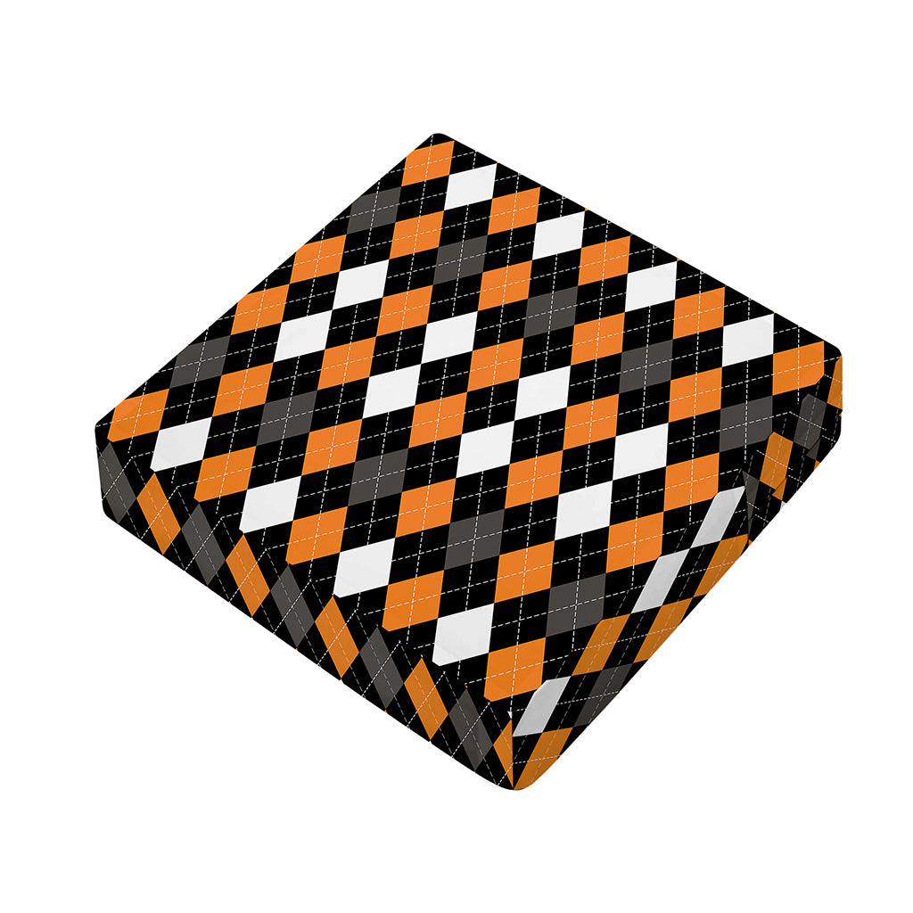 Orange Black Grey And White Argyle Print Outdoor Seat Cushion Cover
