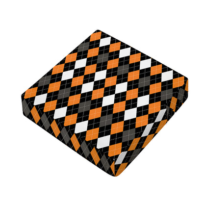 Orange Black Grey And White Argyle Print Outdoor Seat Cushion Cover