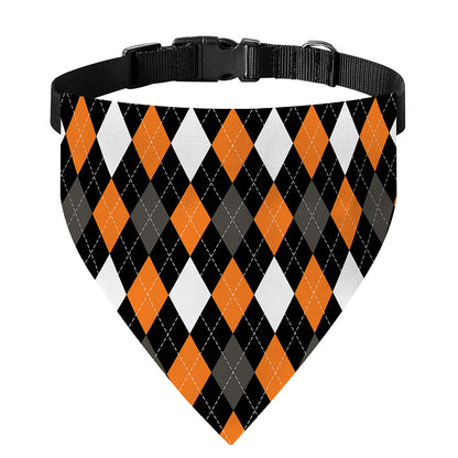 Orange Black Grey And White Argyle Print Over The Collar Dog Bandana