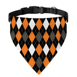 Orange Black Grey And White Argyle Print Over The Collar Dog Bandana