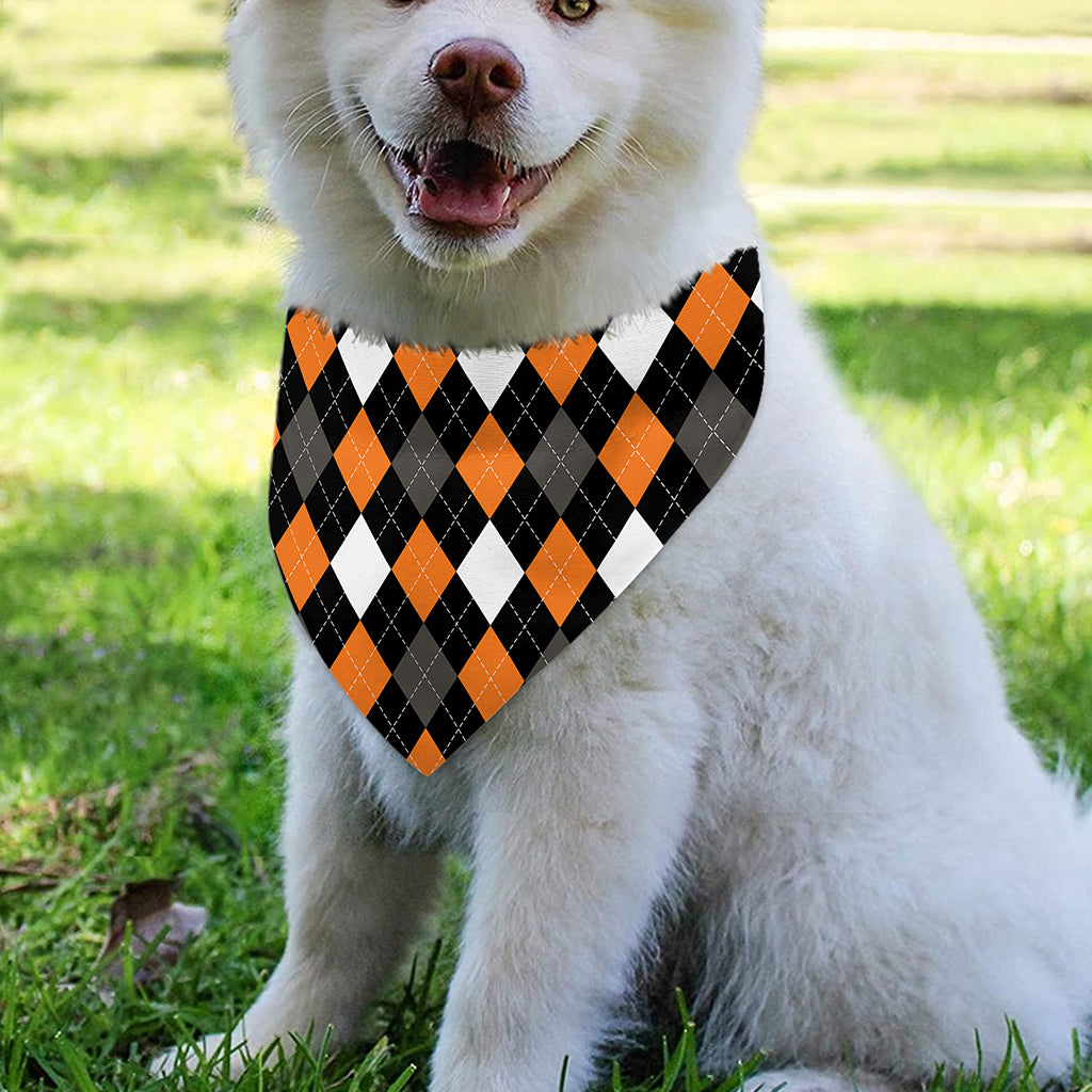 Orange Black Grey And White Argyle Print Over The Collar Dog Bandana