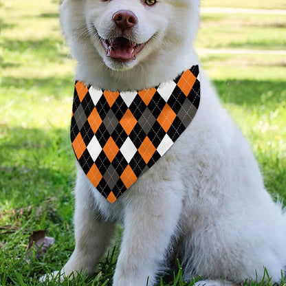 Orange Black Grey And White Argyle Print Over The Collar Dog Bandana