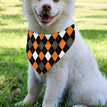Orange Black Grey And White Argyle Print Over The Collar Dog Bandana