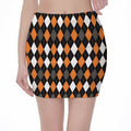 Orange Black Grey And White Argyle Print Pencil Mini Skirt