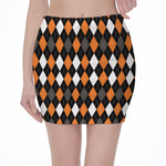 Orange Black Grey And White Argyle Print Pencil Mini Skirt