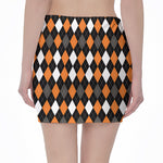 Orange Black Grey And White Argyle Print Pencil Mini Skirt