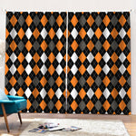 Orange Black Grey And White Argyle Print Pencil Pleat Curtains