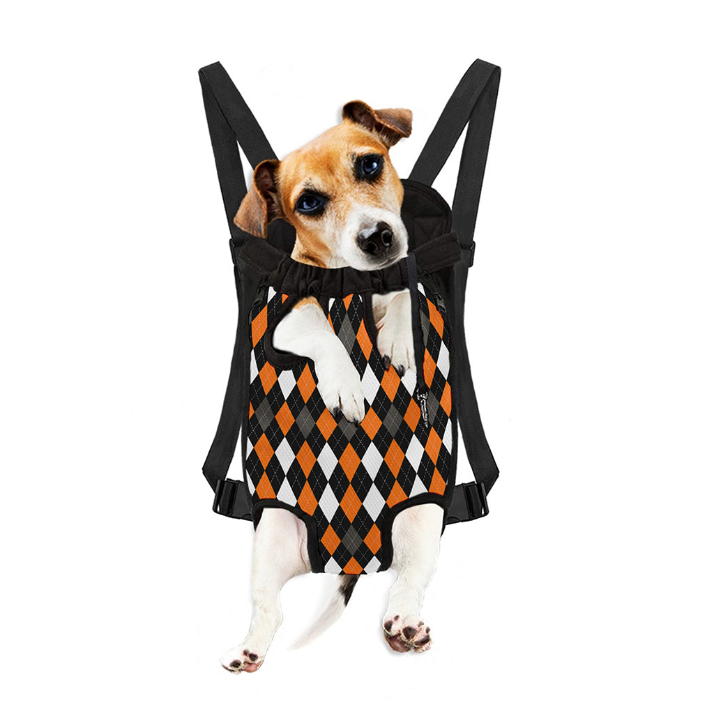 Orange Black Grey And White Argyle Print Pet Carrier Backpack