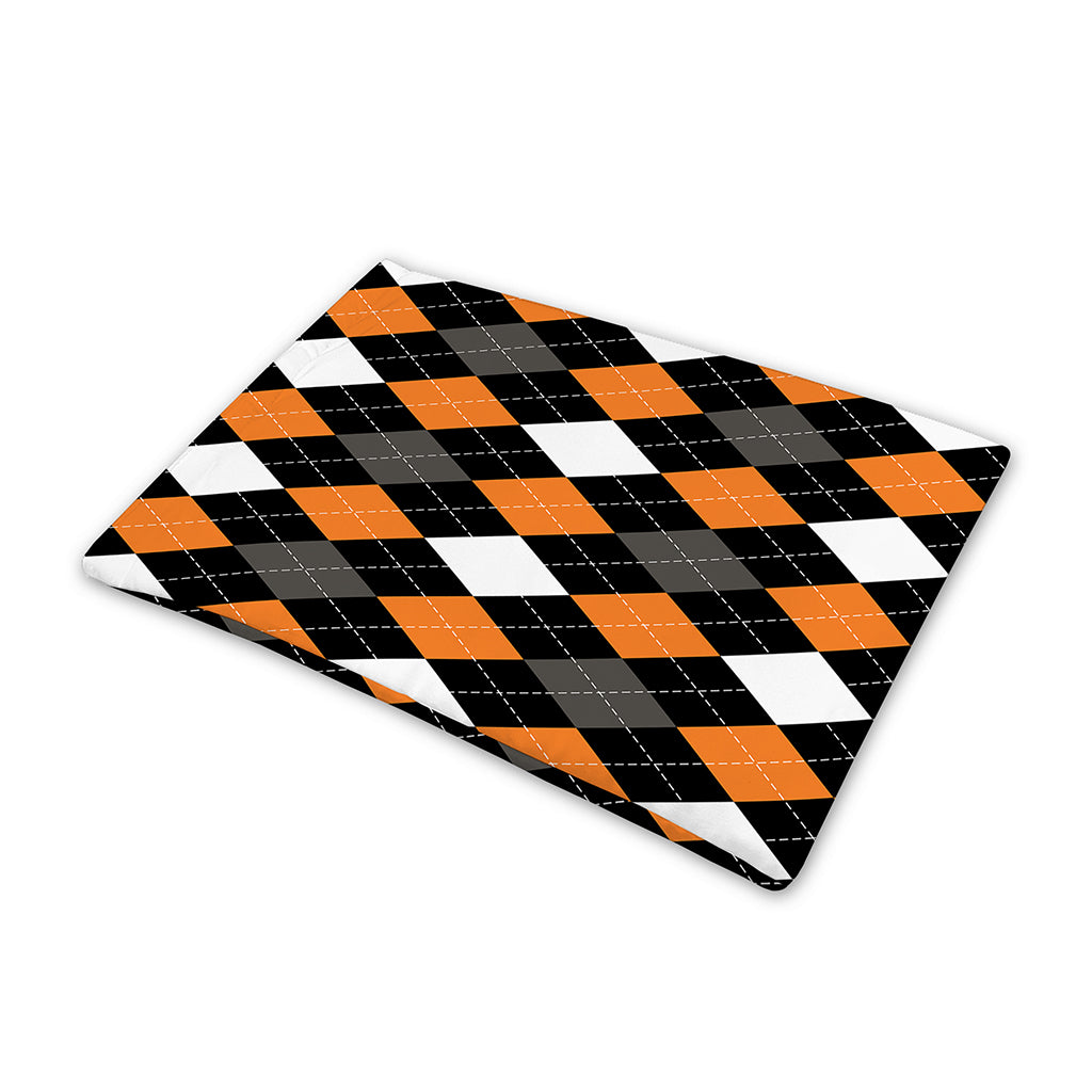 Orange Black Grey And White Argyle Print Pet Cooling Mat Cover
