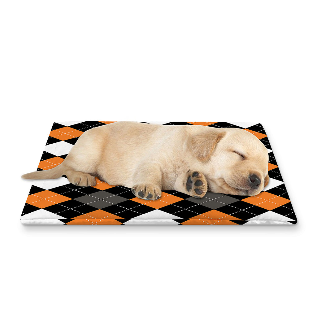 Orange Black Grey And White Argyle Print Pet Cooling Mat Cover