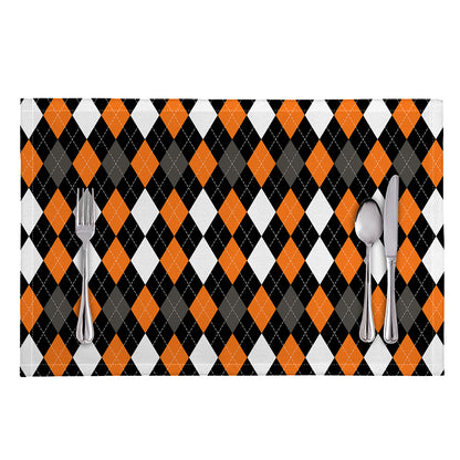 Orange Black Grey And White Argyle Print Placemat