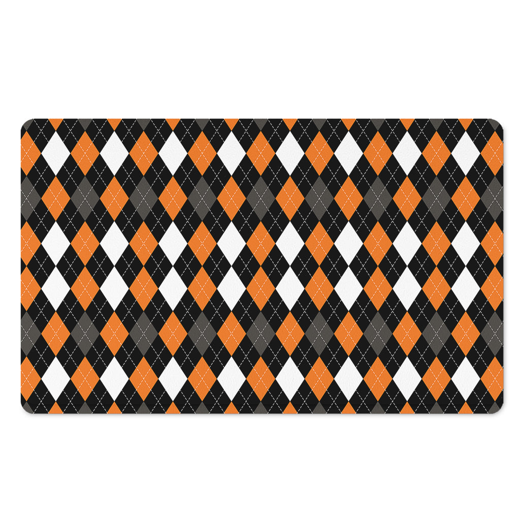 Orange Black Grey And White Argyle Print Polyester Doormat