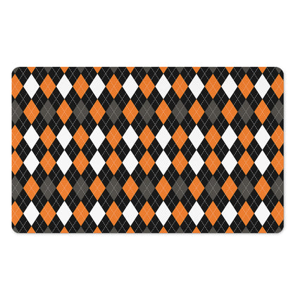 Orange Black Grey And White Argyle Print Polyester Doormat