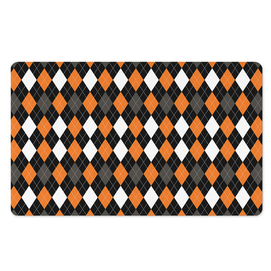 Orange Black Grey And White Argyle Print Polyester Doormat