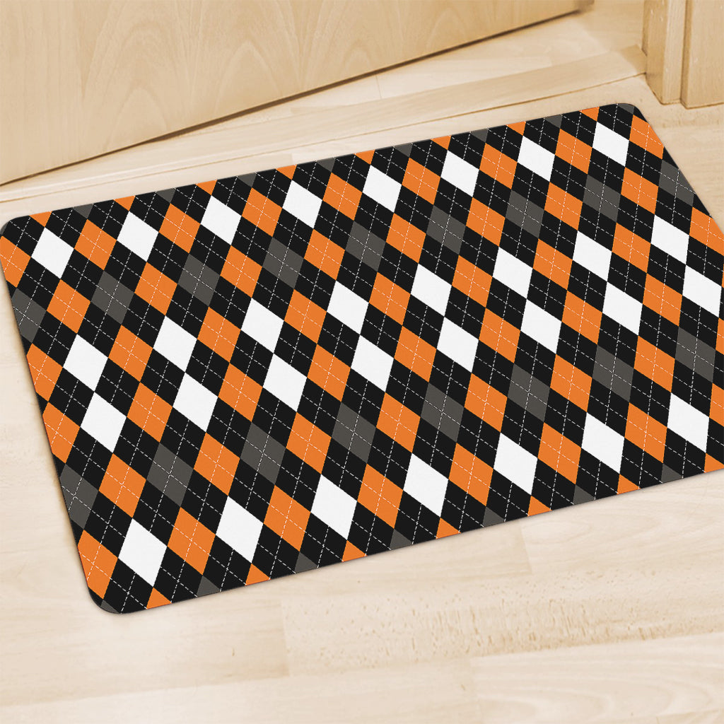 Orange Black Grey And White Argyle Print Polyester Doormat