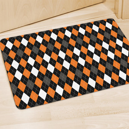 Orange Black Grey And White Argyle Print Polyester Doormat