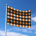 Orange Black Grey And White Argyle Print Polyester Flag