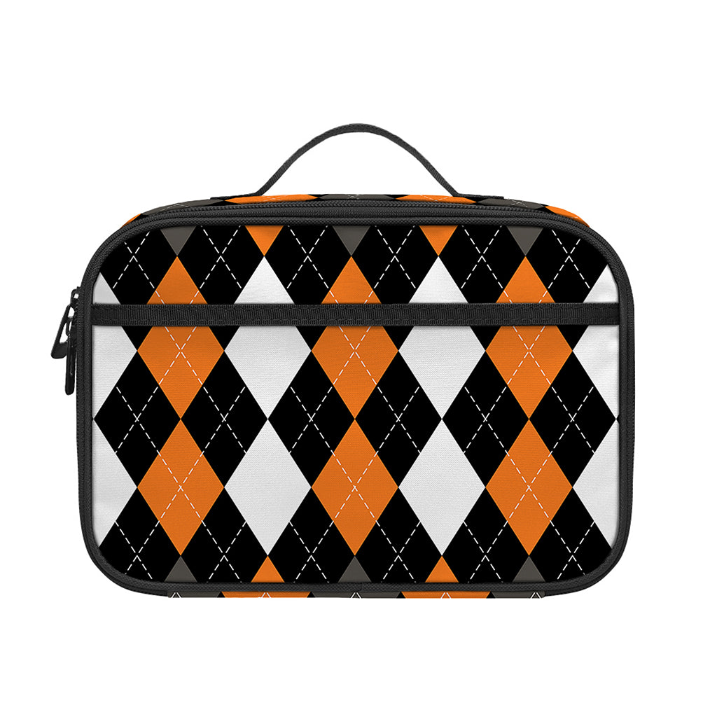 Orange Black Grey And White Argyle Print Portable Lunch Bag