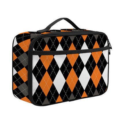 Orange Black Grey And White Argyle Print Portable Lunch Bag